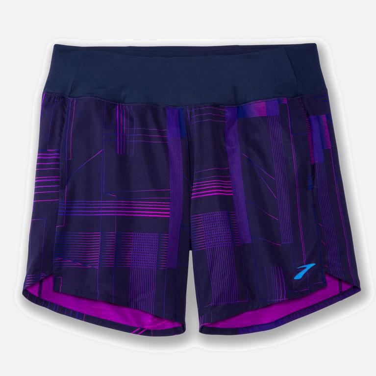 Brooks Chaser 7 NZ - Women's Running Shorts - Matrix Navy Print/Purple (51263-RVLK)